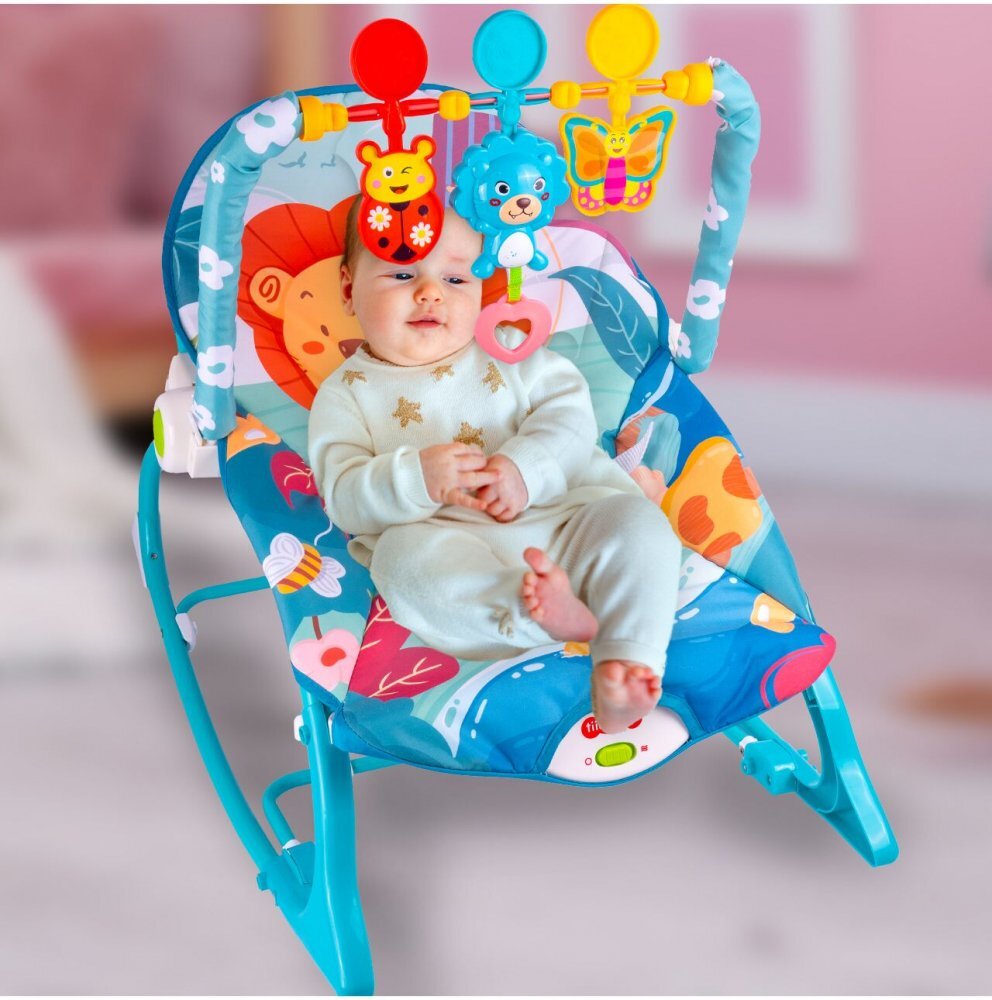 MalPlay Balansoar multifunctional pentru copii Blue Lion prevazut cu sunete si vibratii dimensiune 64 x 46 x 65 cm