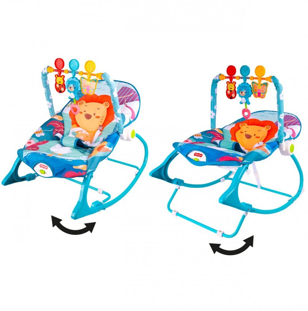 MalPlay Balansoar multifunctional pentru copii Blue Lion prevazut cu sunete si vibratii dimensiune 64 x 46 x 65 cm