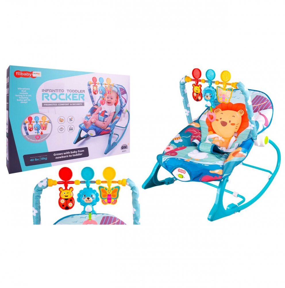 MalPlay Balansoar multifunctional pentru copii Blue Lion prevazut cu sunete si vibratii dimensiune 64 x 46 x 65 cm