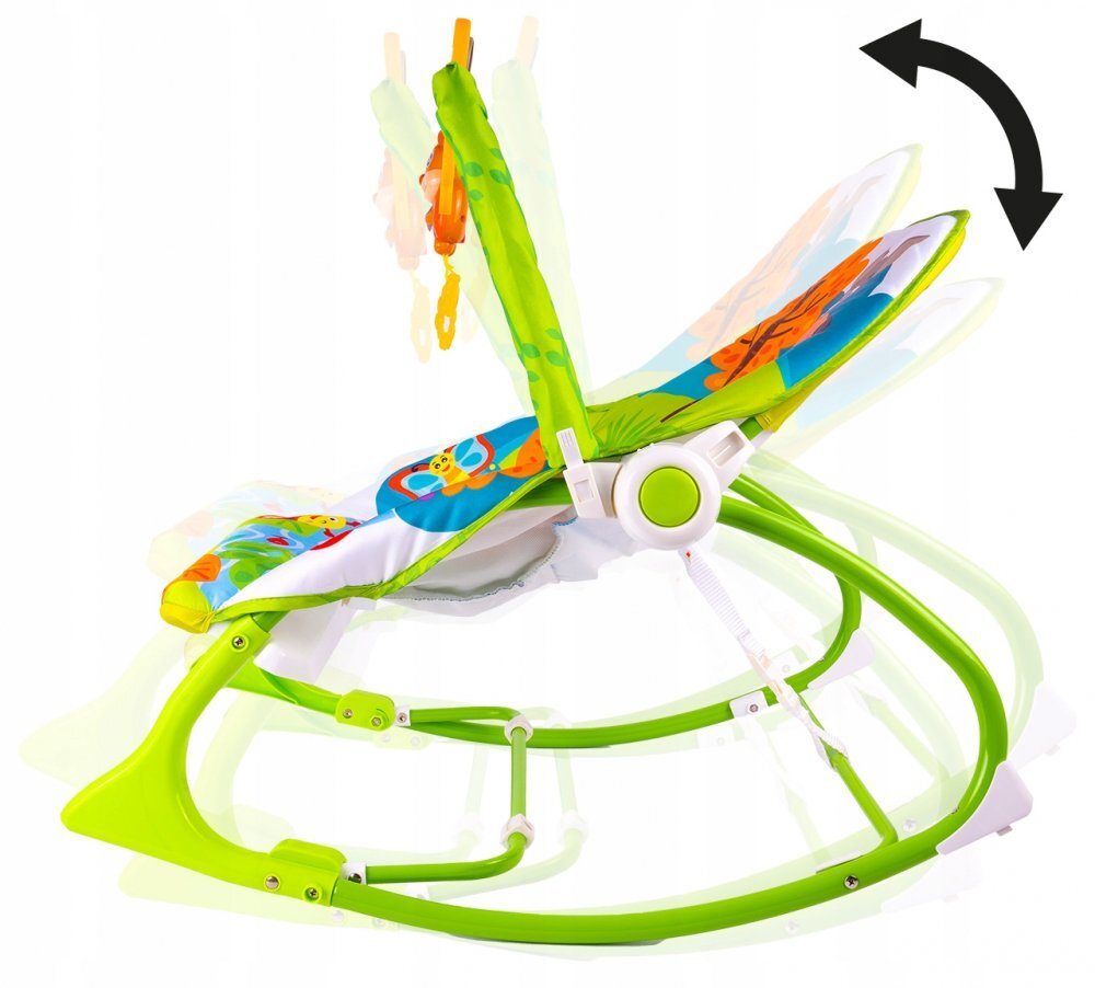 MalPlay Balansoar multifunctional pentru copii cu Muzica Vibratii bara detasabila cu 3 jucarii suspendate Scaunel rabatabil in 2 pozitii Husa detasabila Green