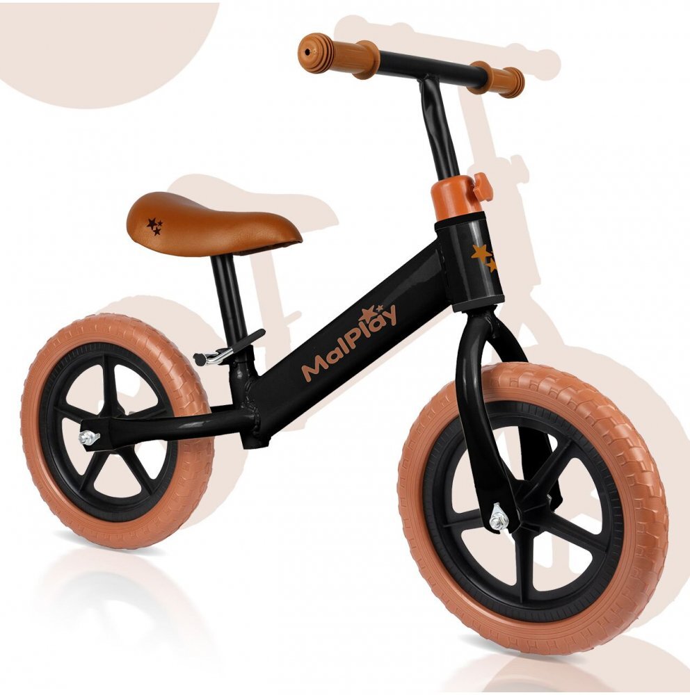 MalPlay Bicicleta de echilibru fara pedale cu Ghidonul si Saua ergonomica reglabile in inaltime roti de 12 inch din spuma EVA si manere anti-alunecare BlackBrown