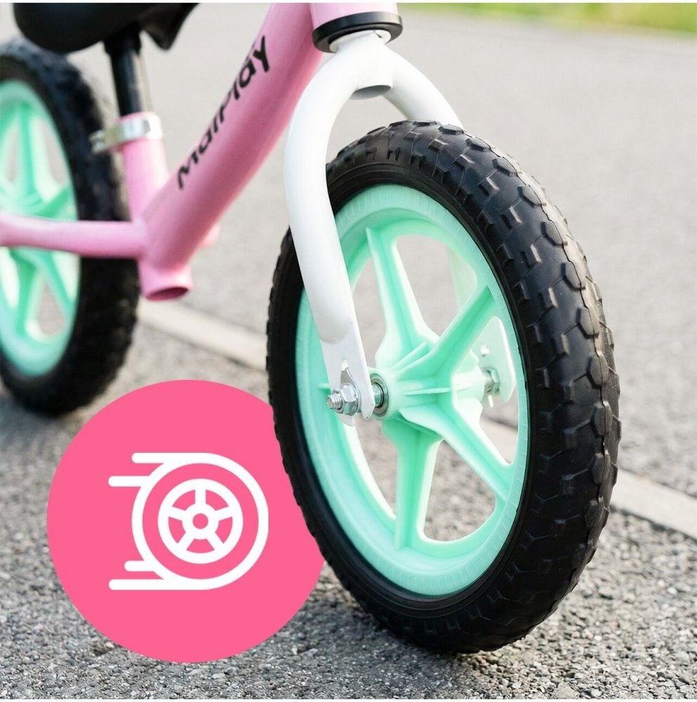 MalPlay Bicicleta de echilibru fara pedale pentru copii Fliki TurquoisePink 12 inch roti spuma EVA cu saua si ghidonul reglabile