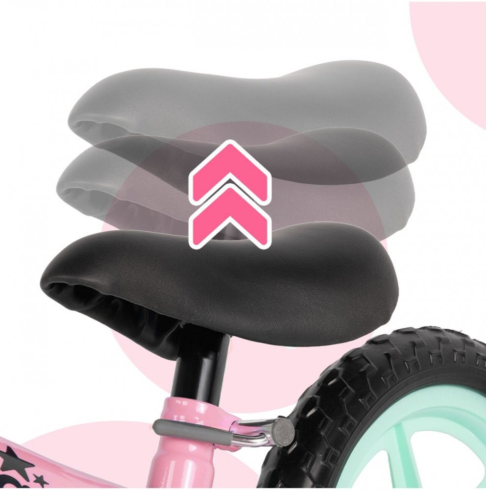 MalPlay Bicicleta de echilibru fara pedale pentru copii Fliki TurquoisePink 12 inch roti spuma EVA cu saua si ghidonul reglabile
