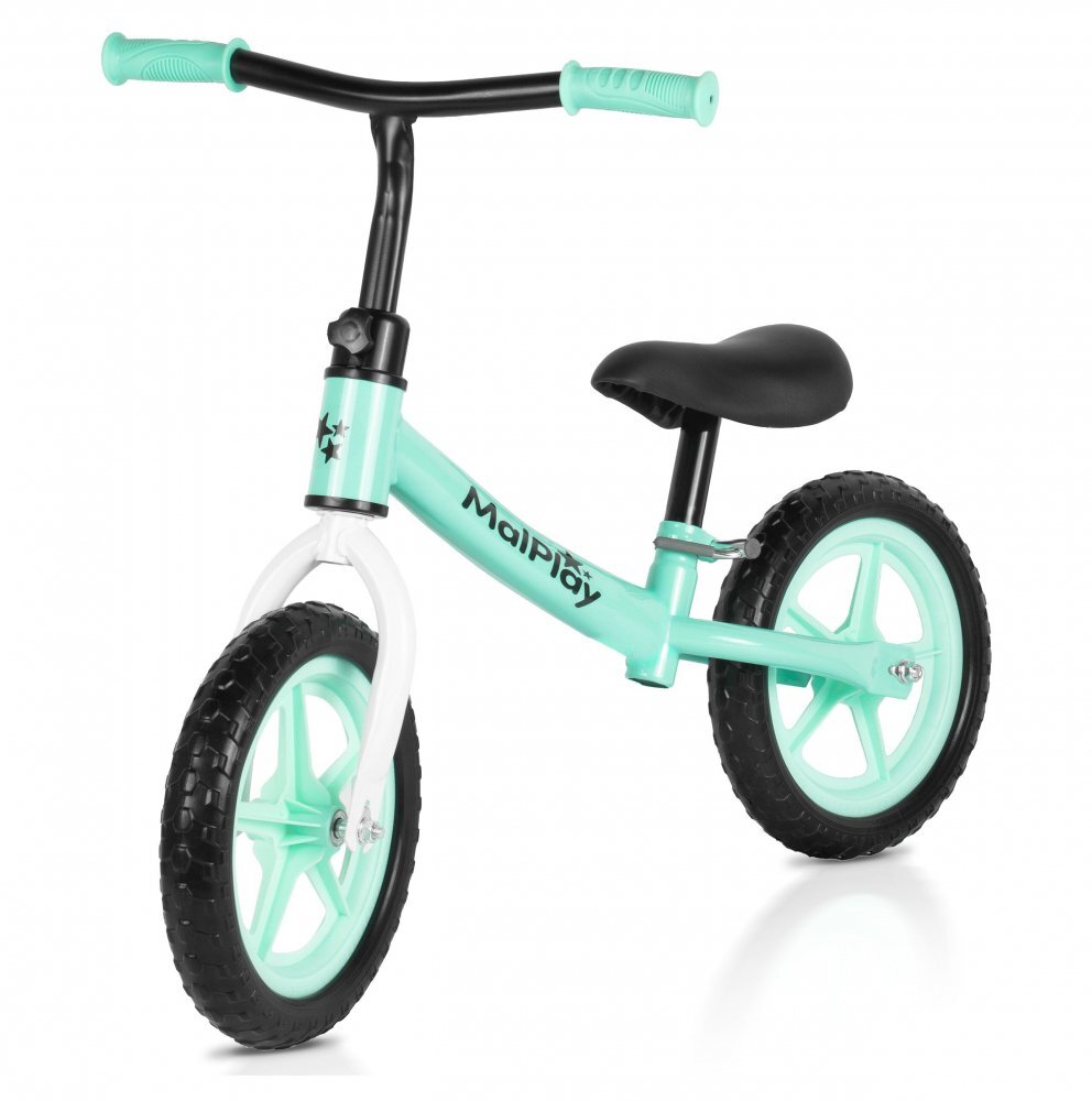 MalPlay Bicicleta de echilibru fara pedale pentru copii Fliki TurquoiseWhite 12 inch roti spuma EVA cu saua si ghidonul reglabile