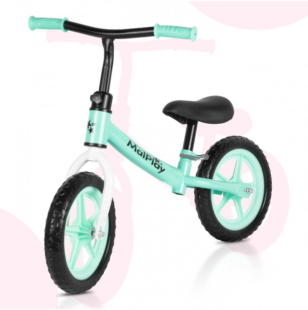 MalPlay Bicicleta de echilibru fara pedale pentru copii Fliki TurquoiseWhite 12 inch roti spuma EVA cu saua si ghidonul reglabile