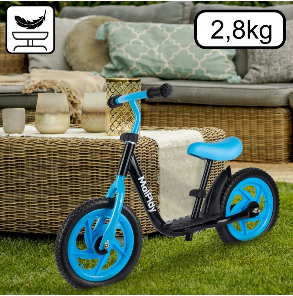 MalPlay Bicicleta de echilibru pentru copii blackblue cadru otel roti 12 inch saua si ghidonul reglabile pe inaltime