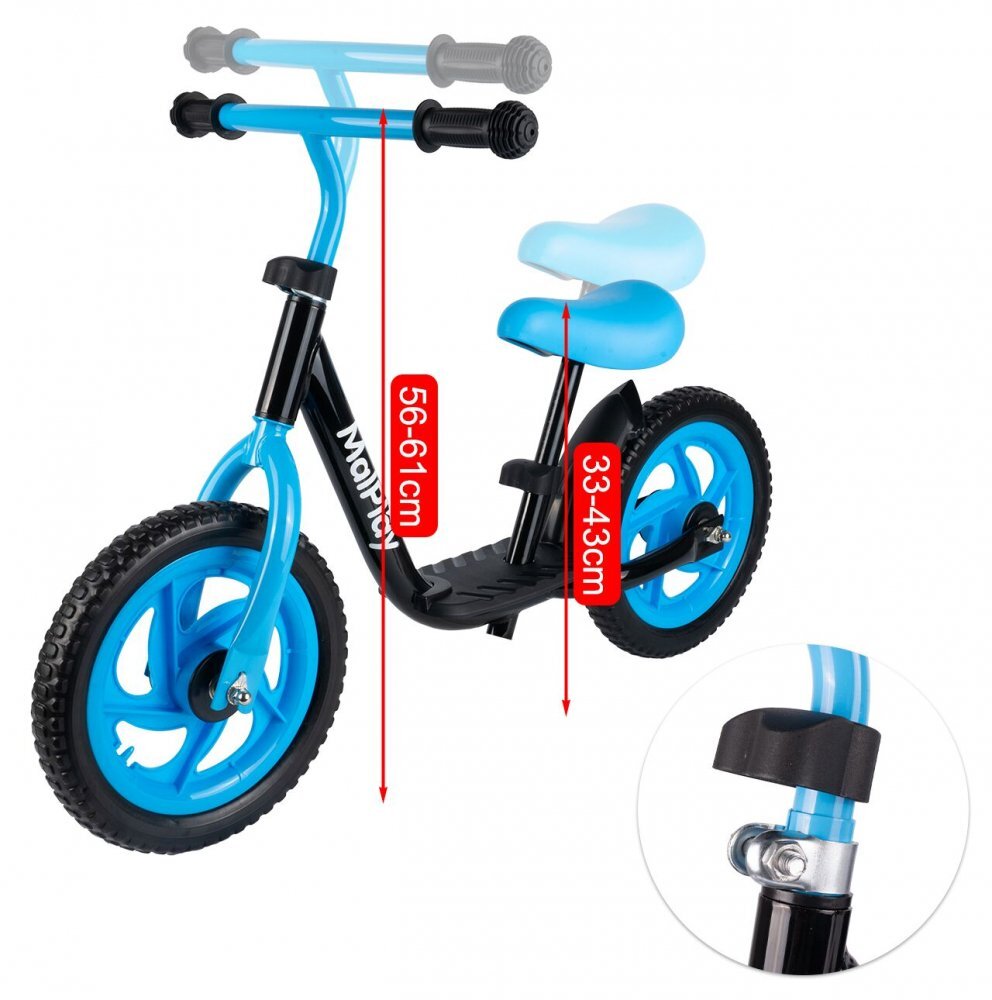 MalPlay Bicicleta de echilibru pentru copii blackblue cadru otel roti 12 inch saua si ghidonul reglabile pe inaltime