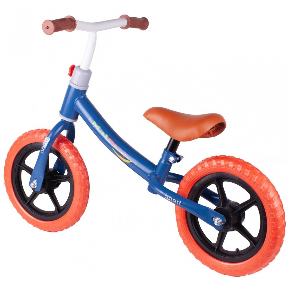 MalPlay Bicicleta fara pedale cu roti de 12 inch din spuma EVA cu scaun si ghidon reglabile in inaltime Push Sport AlbastruRosu inaltime sezut 29-34 cm de la 3 ani inaltime recomandata 80-108 cm AlbastruRosu