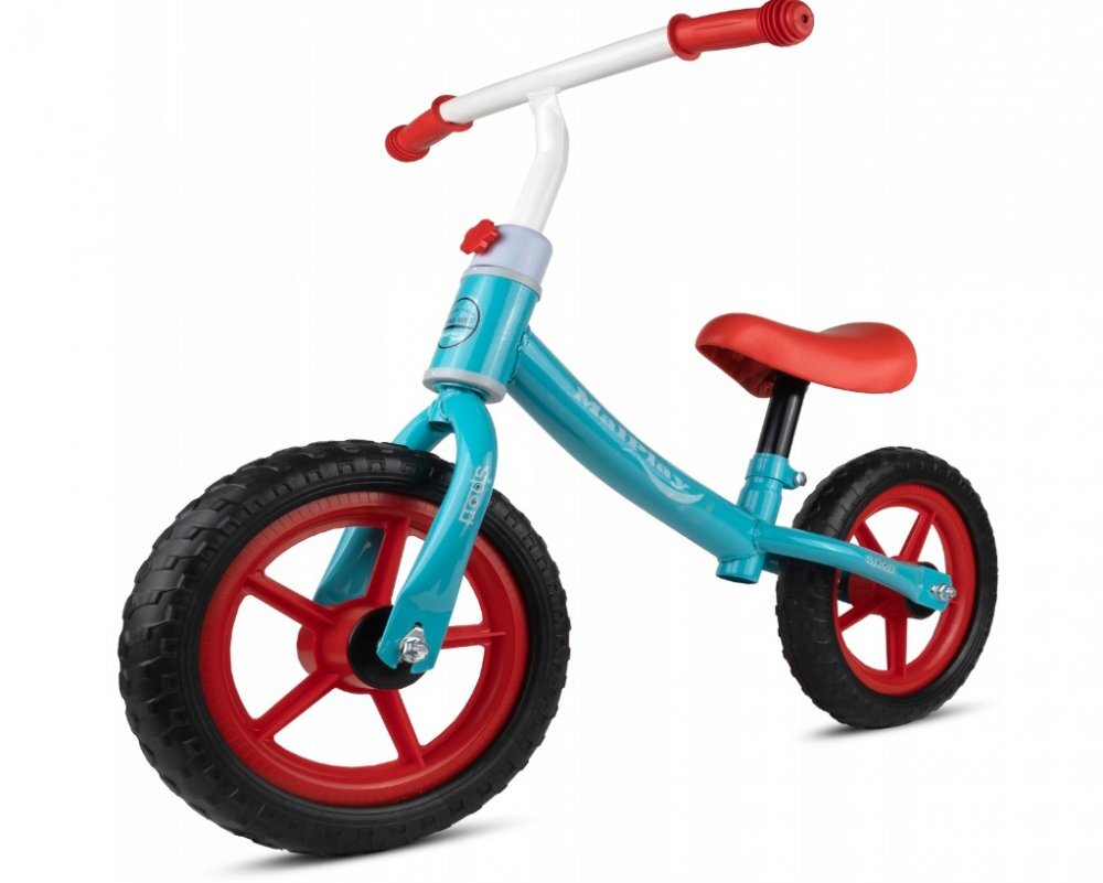 MalPlay Bicicleta fara pedale cu roti de 12 inch din spuma EVA cu scaun si ghidon reglabile in inaltime Push Sport Bicolor inaltime sezut 29-34 cm de la 3 ani inaltime recomandata 80-108 cm