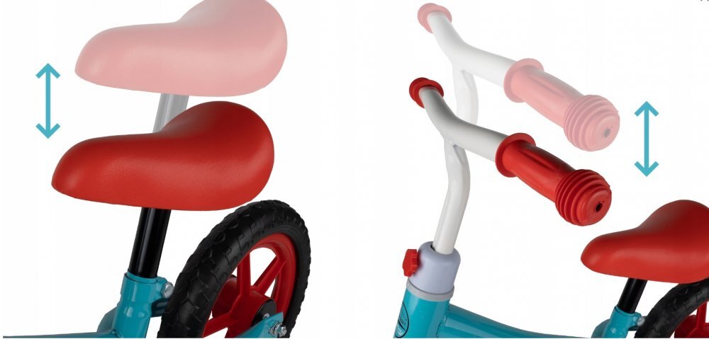 MalPlay Bicicleta fara pedale cu roti de 12 inch din spuma EVA cu scaun si ghidon reglabile in inaltime Push Sport Bicolor inaltime sezut 29-34 cm de la 3 ani inaltime recomandata 80-108 cm