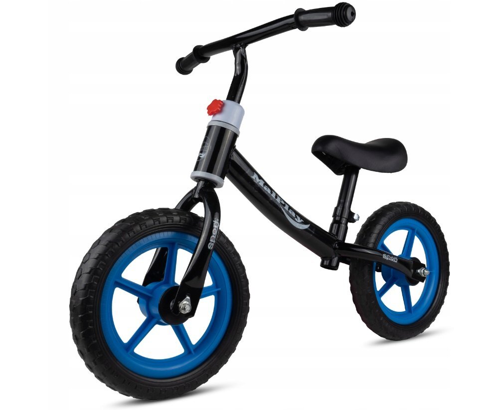 MalPlay Bicicleta fara pedale cu roti de 12 inch din spuma EVA cu scaun si ghidon reglabile in inaltime Push Sport Blue inaltime sezut 29-34 cm de la 3 ani inaltime recomandata 80-108 cm