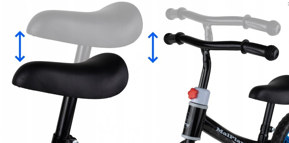 MalPlay Bicicleta fara pedale cu roti de 12 inch din spuma EVA cu scaun si ghidon reglabile in inaltime Push Sport Blue inaltime sezut 29-34 cm de la 3 ani inaltime recomandata 80-108 cm