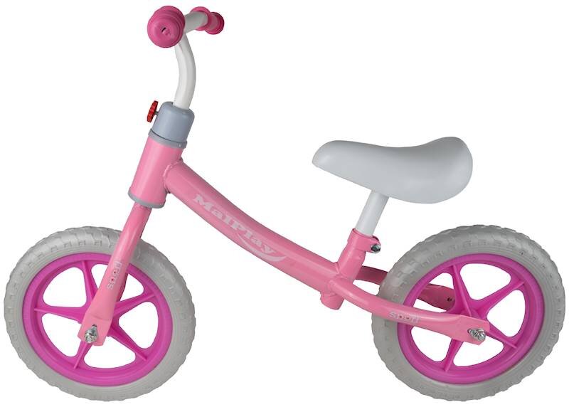 MalPlay Bicicleta fara pedale cu roti de 12 inch din spuma EVA cu scaun si ghidon reglabile in inaltime Push Sport Roz inaltime sezut 29-34 cm de la 3 ani inaltime recomandata 80-108 cm
