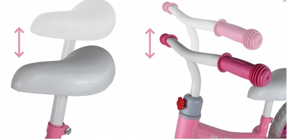 MalPlay Bicicleta fara pedale cu roti de 12 inch din spuma EVA cu scaun si ghidon reglabile in inaltime Push Sport Roz inaltime sezut 29-34 cm de la 3 ani inaltime recomandata 80-108 cm