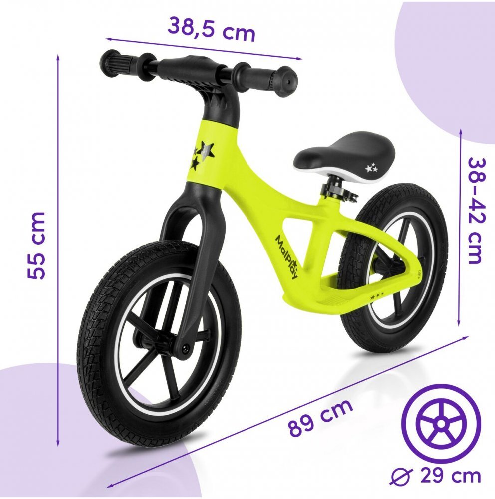 MalPlay Bicicleta fara pedale pentru copii Lemon cu saua reglabila roti 12 inch din PU 55 x 89 x 42 cm