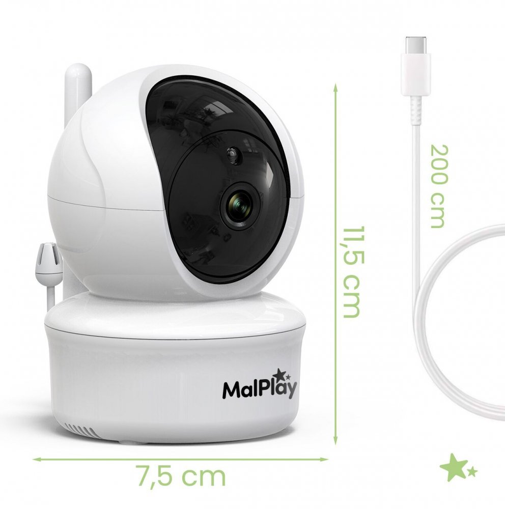 MalPlay Camera suplimentara pentru supraveghere bebe NannyEye Complex HD de 5.0 monitorizare inteligenta zinoapte cu 8 melodii integrate raza semnal 300m