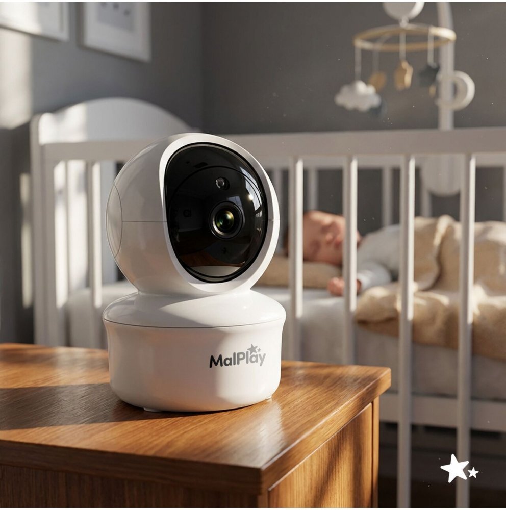 MalPlay Camera suplimentara pentru supraveghere bebe NannyEye Complex HD de 5.0 monitorizare inteligenta zinoapte cu 8 melodii integrate raza semnal 300m