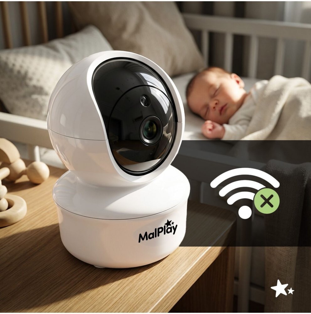MalPlay Camera suplimentara pentru supraveghere bebe NannyEye Complex HD de 5.0 monitorizare inteligenta zinoapte cu 8 melodii integrate raza semnal 300m