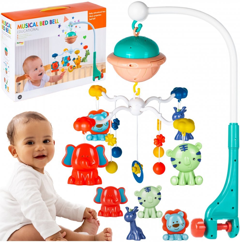 MalPlay Carusel muzical cu proiector pentru patut Happy Animals