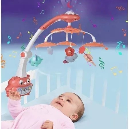 MalPlay Carusel muzical cu proiector pentru patut Pink Owl