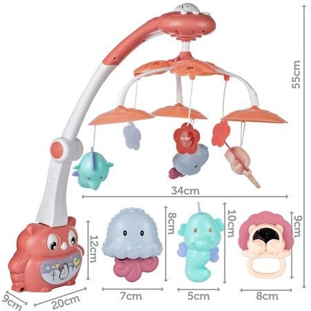 MalPlay Carusel muzical cu proiector pentru patut Pink Owl