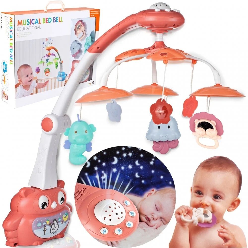 MalPlay Carusel muzical cu proiector pentru patut Pink Owl