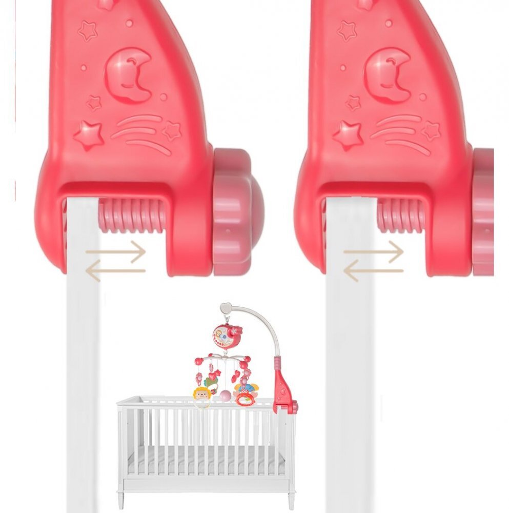 MalPlay Carusel muzical cu rotire 360 de grade cu pandantive colorate cronometru pronuntie numere in engleza cntece vesele proiector si Telecomanda Roz