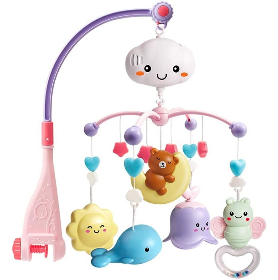 MalPlay Carusel muzical pentru bebelusi cu Proiector Moon Bear Pink