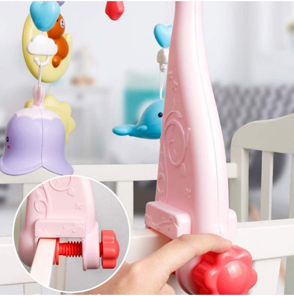 MalPlay Carusel muzical pentru bebelusi cu Proiector Moon Bear Pink