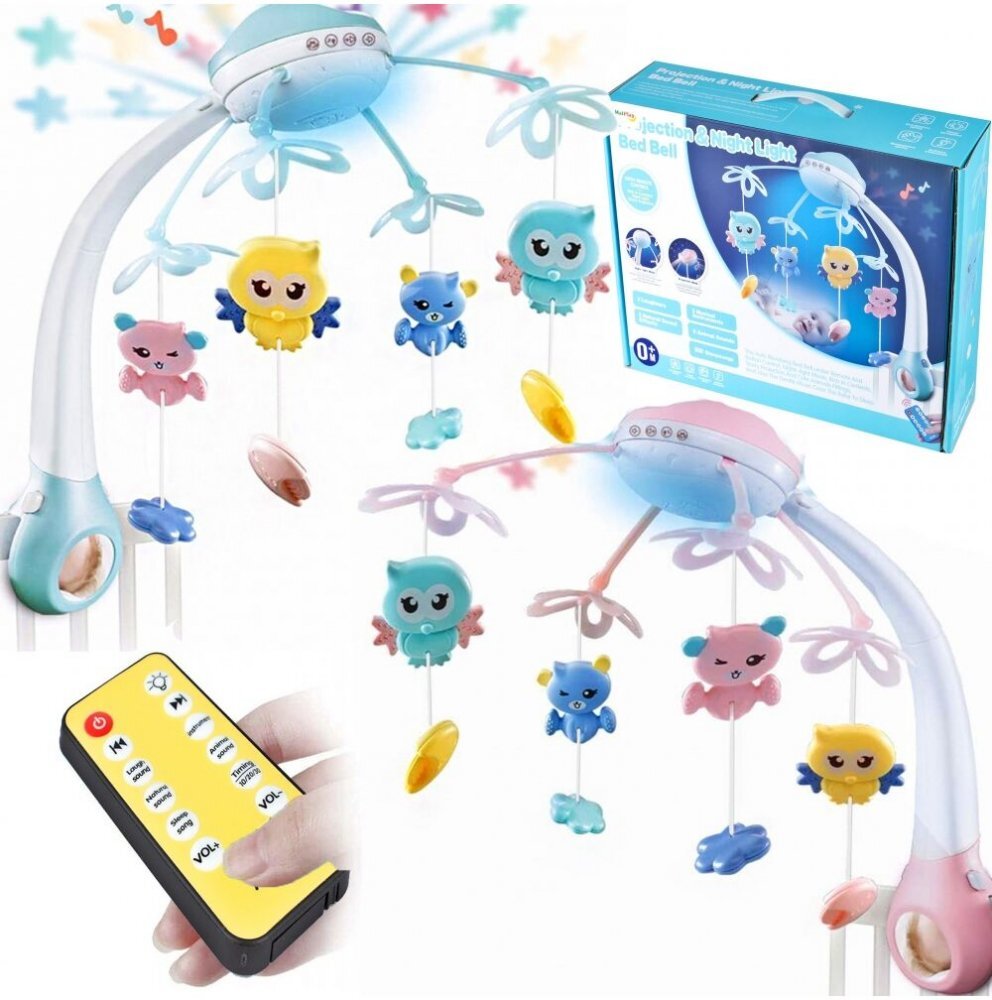 MalPlay Carusel muzical pentru bebelusi cu telecomanda proiector si 500 de melodii Blue