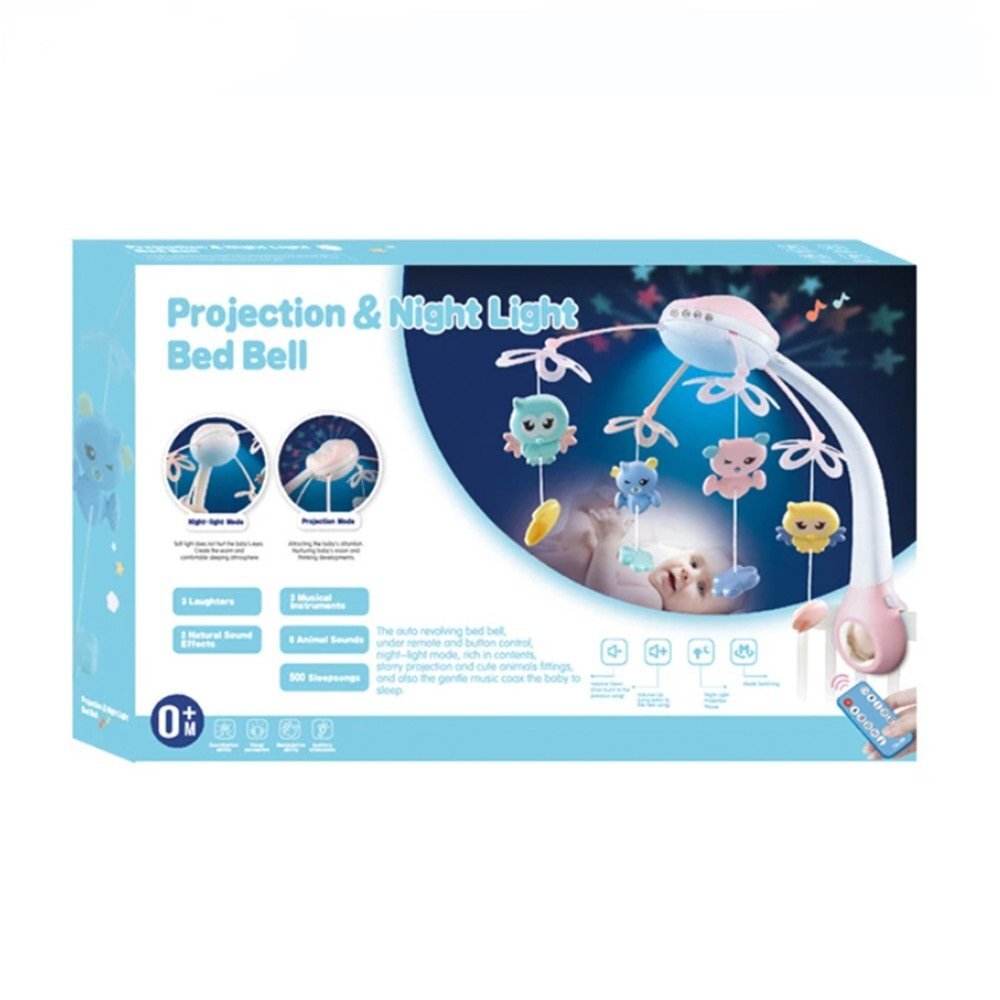 MalPlay Carusel muzical pentru copii cu 13 melodii rotire completa de 360 de grade 4 jucarii suspendate proiectii luminoase si telecomanda 56 x 40 x 43 cm Pink