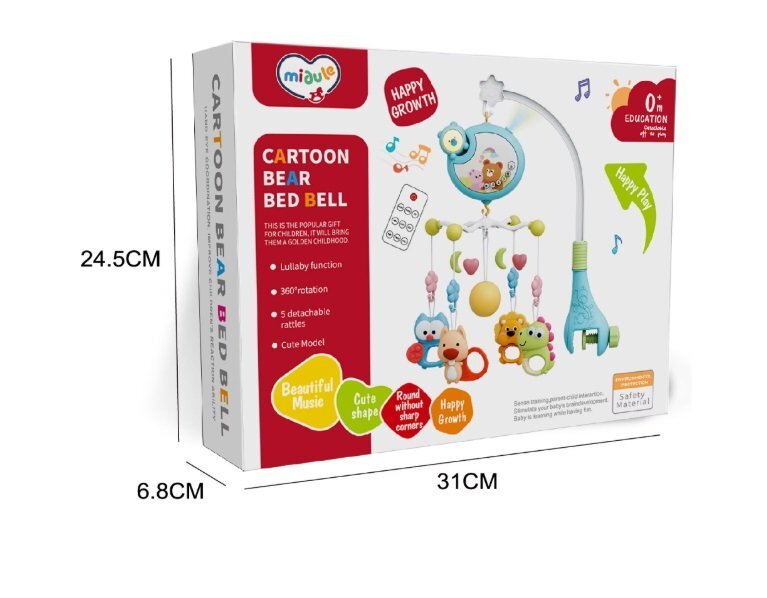 MalPlay Carusel muzical pentru patut copii Blue cu sistem de prindere universal si 5 pandative suspendate