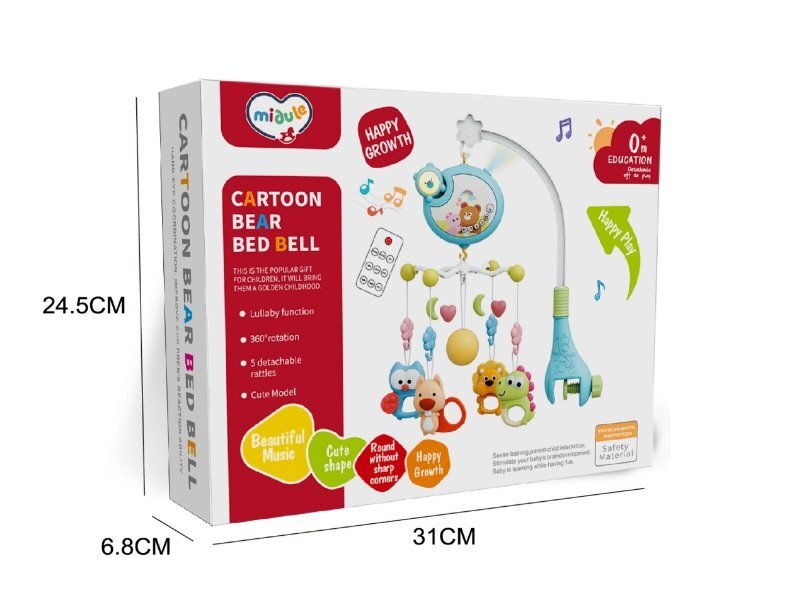 MalPlay Carusel muzical pentru patut copii Pink cu sistem de prindere universal si 5 pandative suspendate
