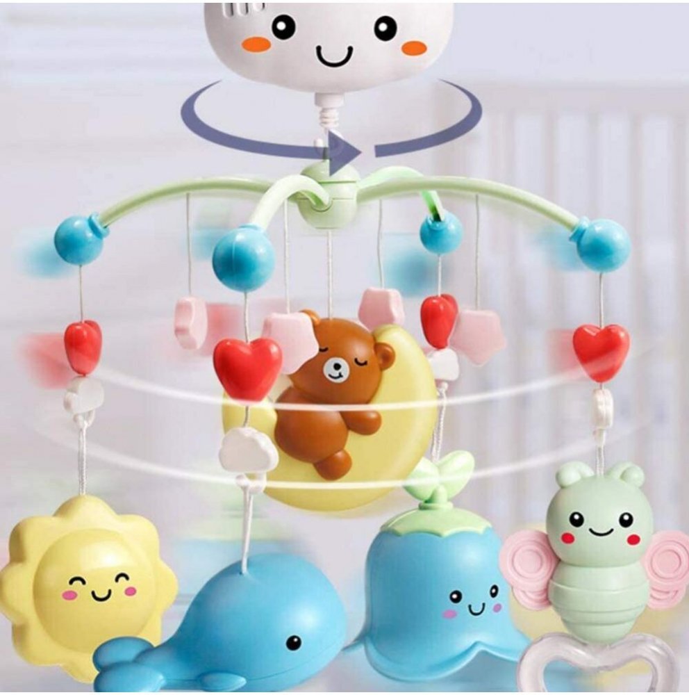 MalPlay Carusel muzical pentru patut cu Proiector Moon Bear Blue