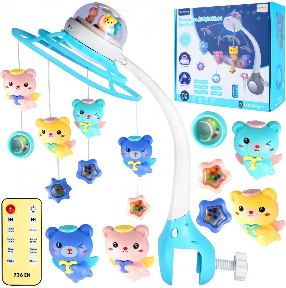MalPlay Carusel muzical pentru patut cu proiector si telecomanda Flying Bears