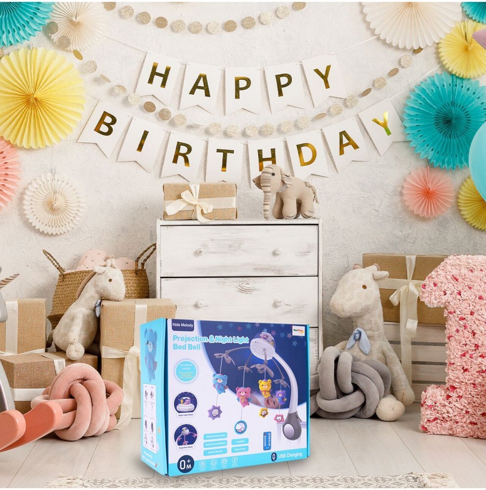 MalPlay Carusel muzical pentru patut cu proiector si telecomanda Flying Bears