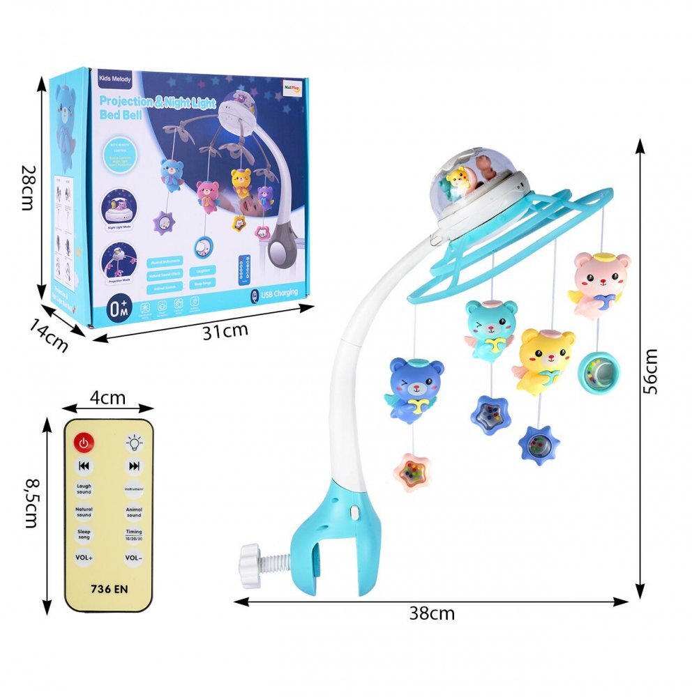 MalPlay Carusel muzical pentru patut cu proiector si telecomanda Flying Bears