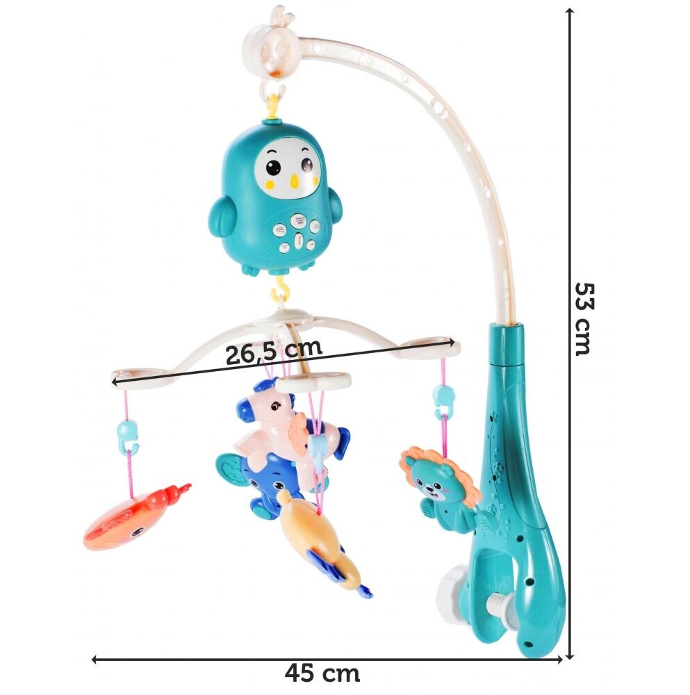 MalPlay Carusel muzical pentru patut rotativ 360 grade cu Zornaitori Cantece de leagan melodii in engleza si povesti controlat prin telecomanda 53 x 45 x 26.5 cm Bufnita