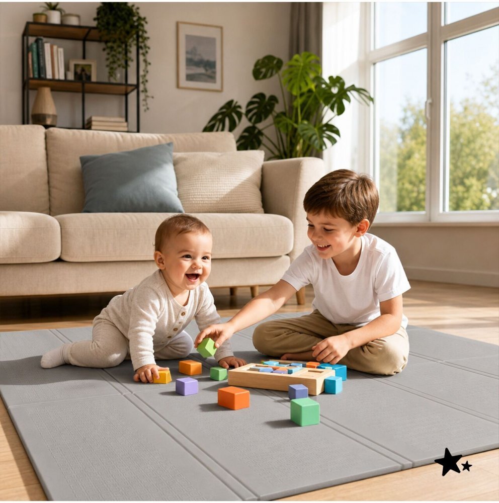 MalPlay Covoras de joaca pliabil din spuma XPE cu doua fete Mativo Whale dimensiune 120 x 120 cm include husa de transport cu fermoar si manere