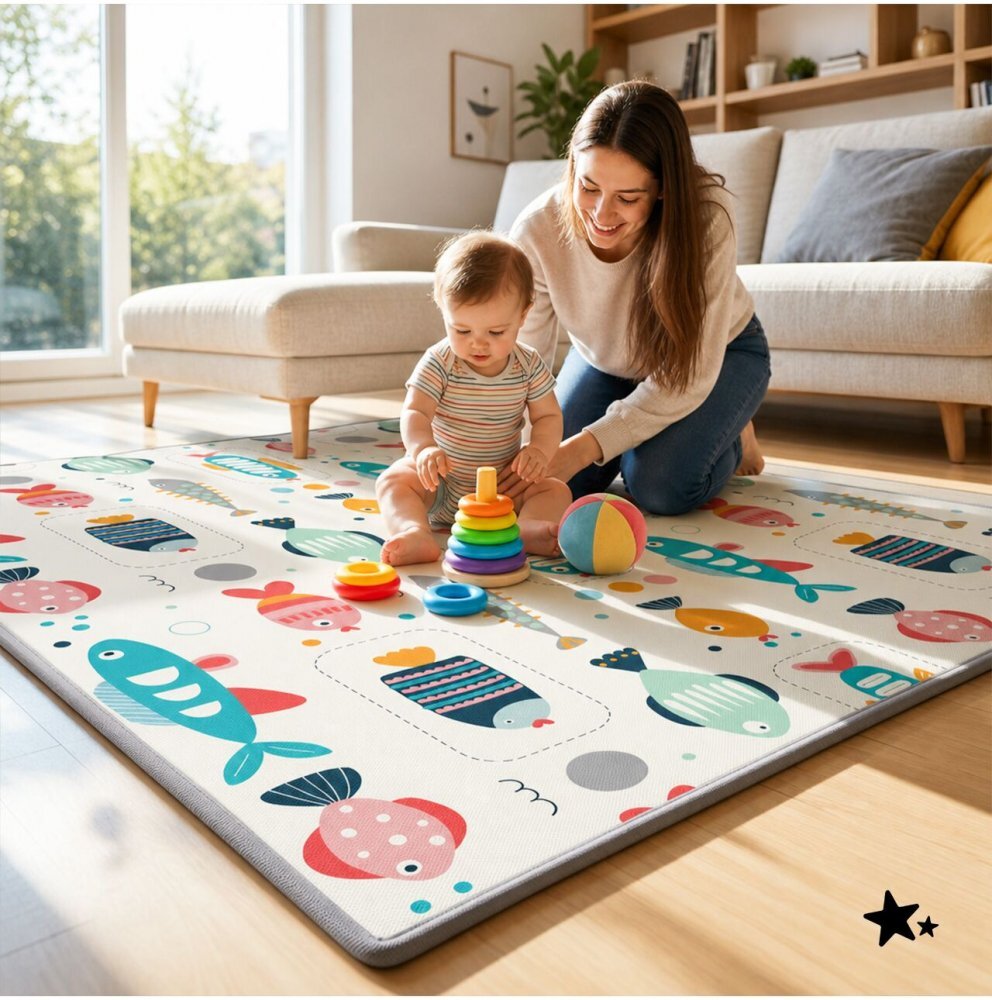 MalPlay Covoras de joaca rulabil cu doua fete Mativo Rollo dimensiune 180 x 200 cm din spuma XPE 15 cm grosime include husa cu maner pentru depozitare