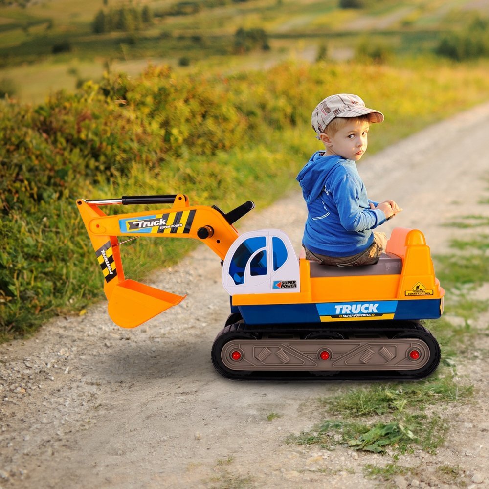 MalPlay Excavator copii fara pedale King Kong Yellow cupa mobila si Casca lungime 63 cm recomandat copiilor de la 3 ani si cu o greutate maxima de 15 kg