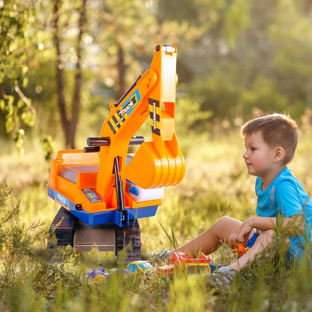 MalPlay Excavator copii fara pedale King Kong Yellow cupa mobila si Casca lungime 63 cm recomandat copiilor de la 3 ani si cu o greutate maxima de 15 kg