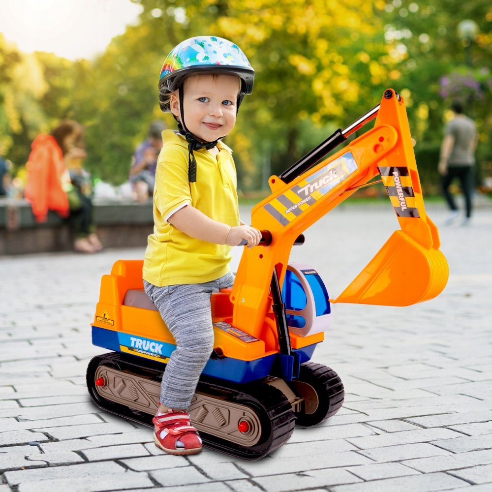 MalPlay Excavator copii fara pedale King Kong Yellow cupa mobila si Casca lungime 63 cm recomandat copiilor de la 3 ani si cu o greutate maxima de 15 kg