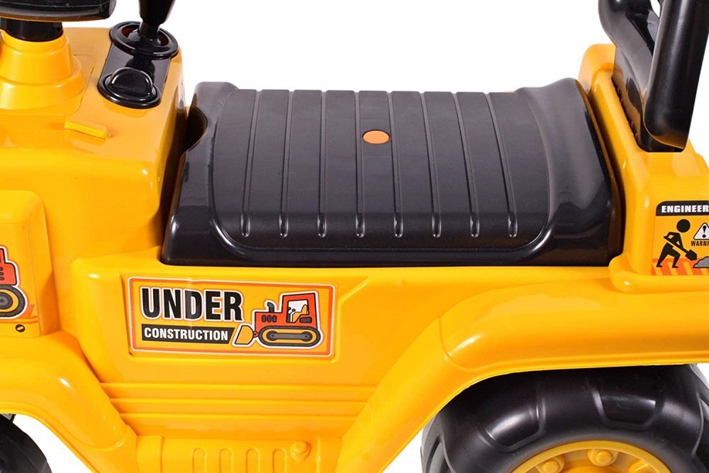 MalPlay Excavator copii fara pedale Rutschauto Galben actionat cu picioarele cupa mobila spatiu depozitare greutate maxima suportata 25 kg