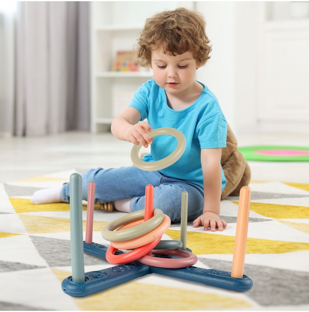 MalPlay Joc de precizie pentru copii Arunca Inelele cu baza 40cm si 5 inele cu diametru 15cm din plastic multicolor