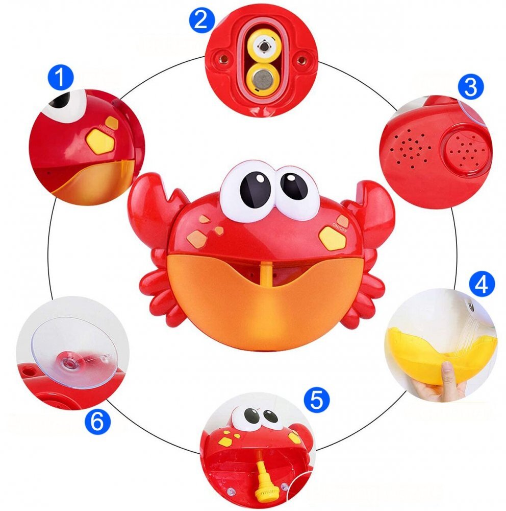 MalPlay Jucarie baie pentru copii model crab muzical generator de spuma dimensiune 24 x 7 x 16cm culoare red