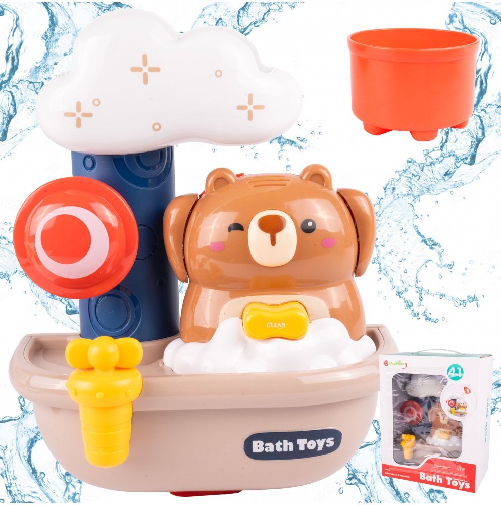 MalPlay Jucarie de baie interactiva cu mecanism de functionare pe baza de apa fara baterii cu ventuze de fixare dimensiune 19 x 13 x 22 cm model Teddy Bear