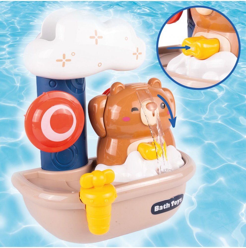 MalPlay Jucarie de baie interactiva cu mecanism de functionare pe baza de apa fara baterii cu ventuze de fixare dimensiune 19 x 13 x 22 cm model Teddy Bear