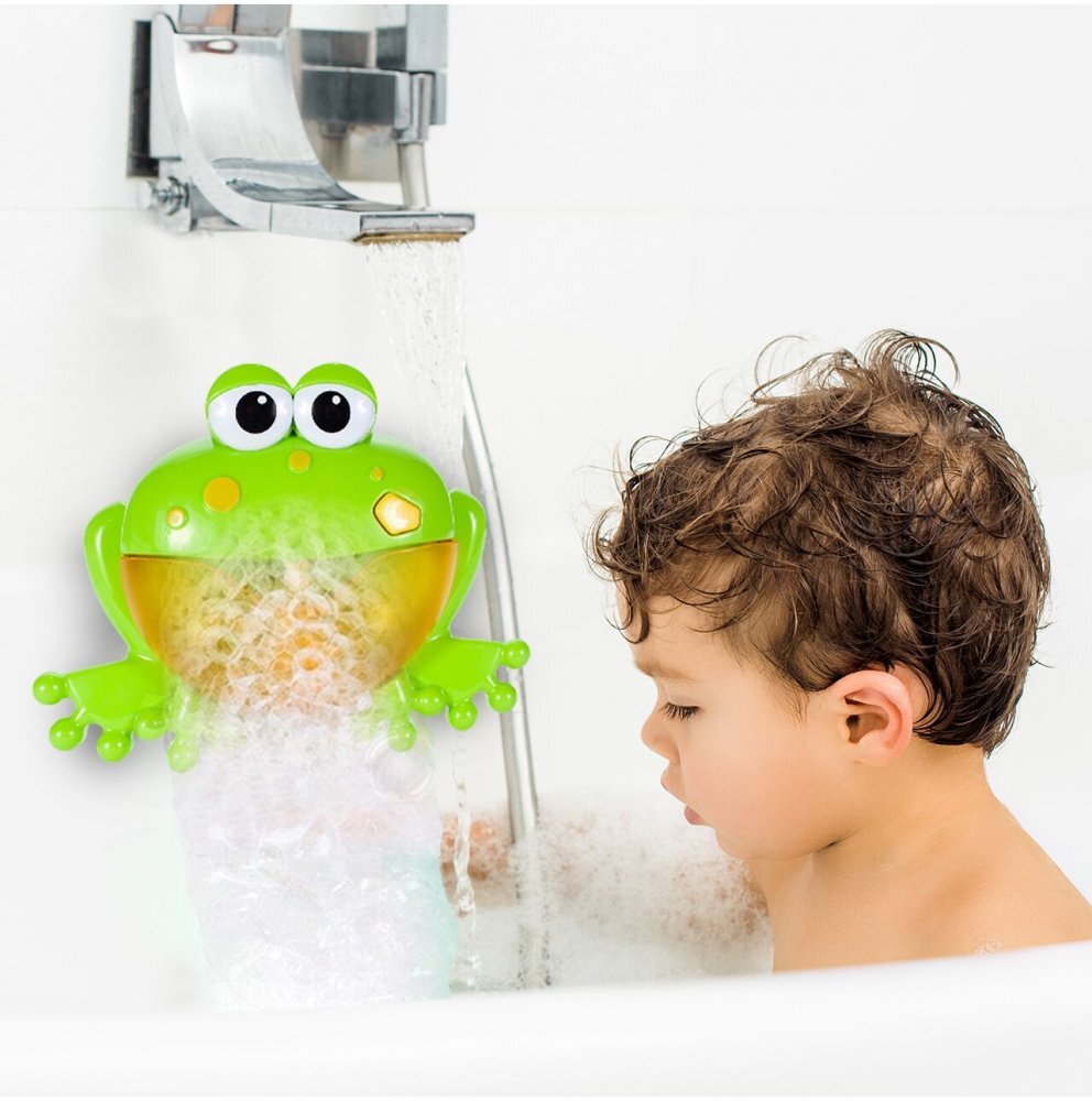 MalPlay Jucarie de baie pentru copii cu difuzor de spuma lumini si 12 melodii Bubble Frog 23cm