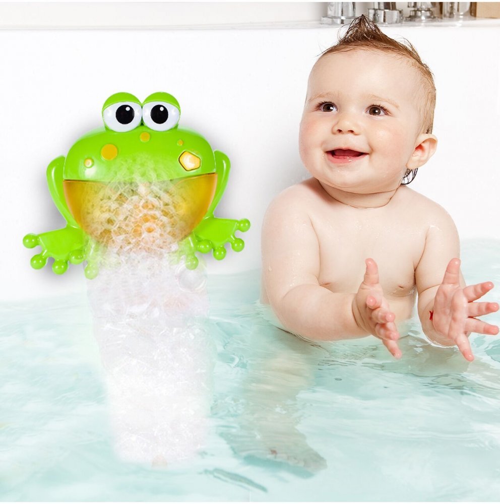 MalPlay Jucarie de baie pentru copii cu difuzor de spuma lumini si 12 melodii Bubble Frog 23cm